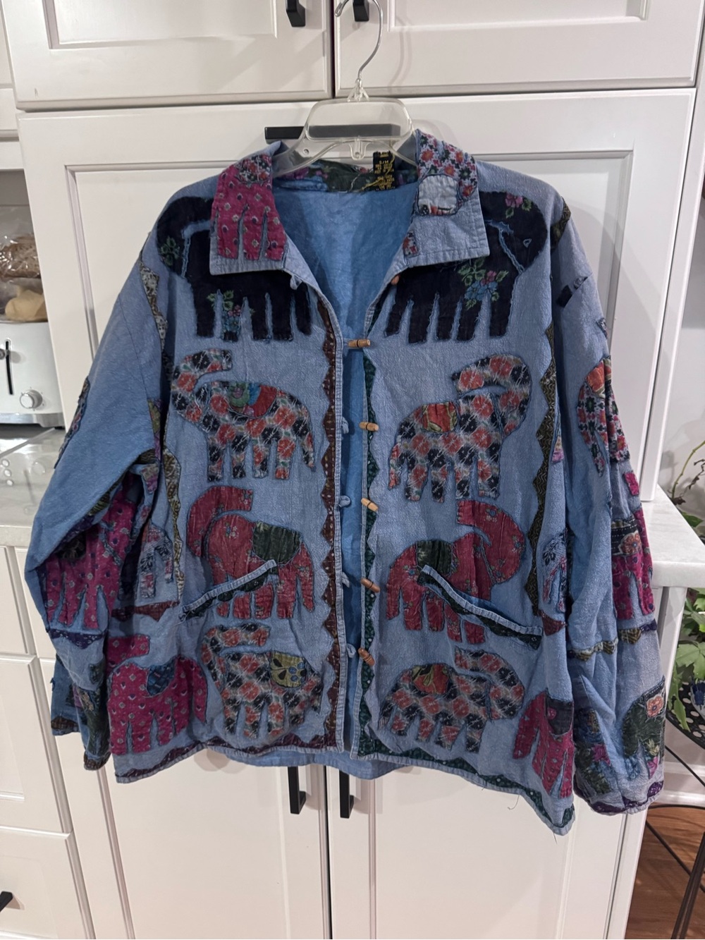 Boho Embroidered Elephant Jacket - Light Blue